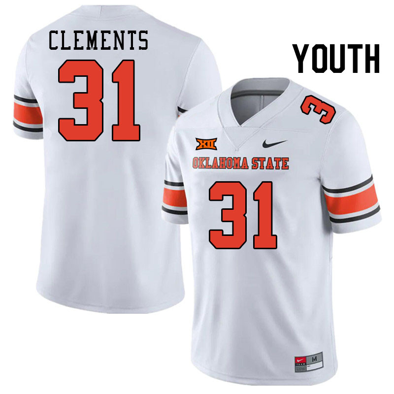 Youth #31 Chance Clements Oklahoma State Cowboys College Football Jerseys Stitched-White - Click Image to Close